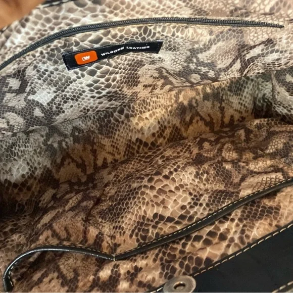 Wilsons Black Leather Travel Tote Snake Embossed Tag Adjustable Straps EUC - Picture 10 of 14